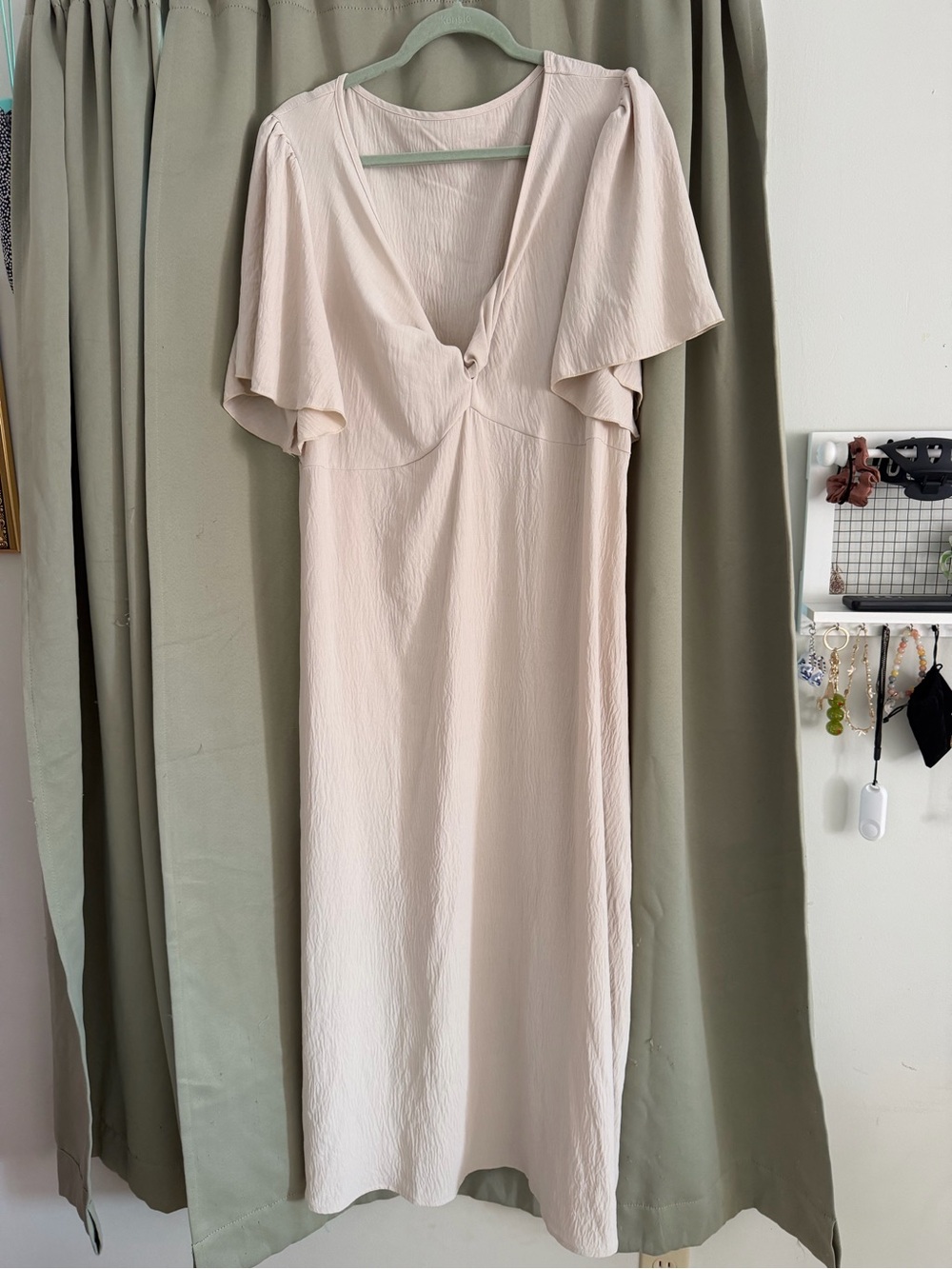 SHEIN Cream V-Neck Flutter Sleeve Maxi Dress